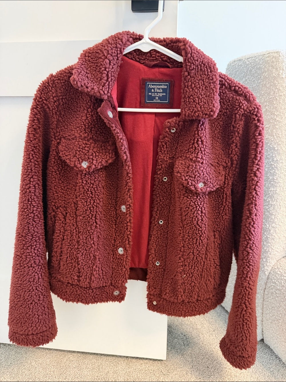 Abercrombie & Fitch Plush Sherpa Jacket in Wine Red